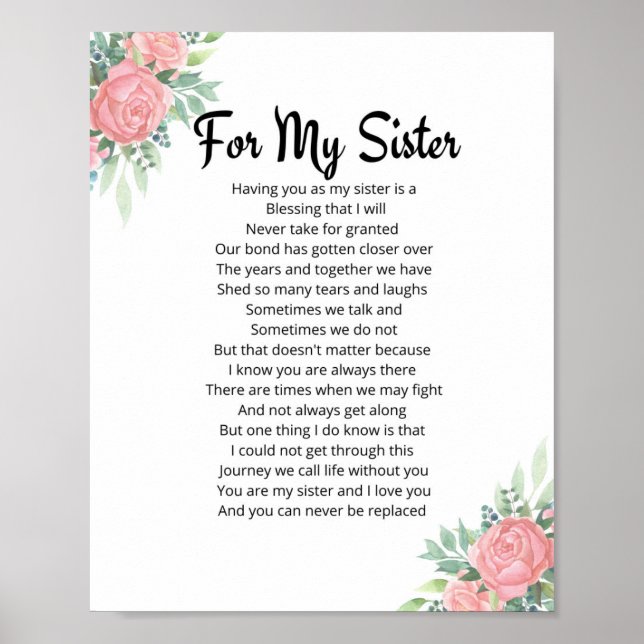 For My Sister Poem Sister Gift Poster (Front)