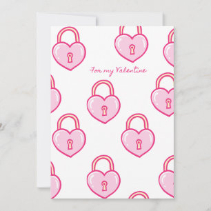 “For my Valentine” (pink heart lock pattern) Holiday Card