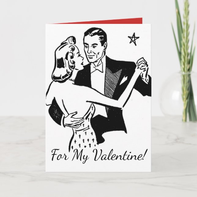 "For My Valentine!" Retro Dancers Valentines Holiday Card (Front)