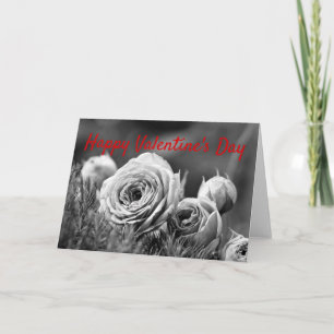 "For My Valentine" Roses in Black & White Holiday Card