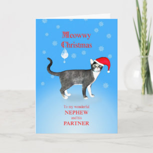 For Nephew and his partner, Meowwy Christmas cat Holiday Card