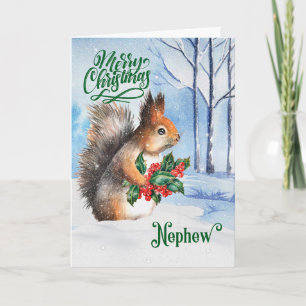 for Nephew Christmas Squirrel Winter Woodland Holiday Card