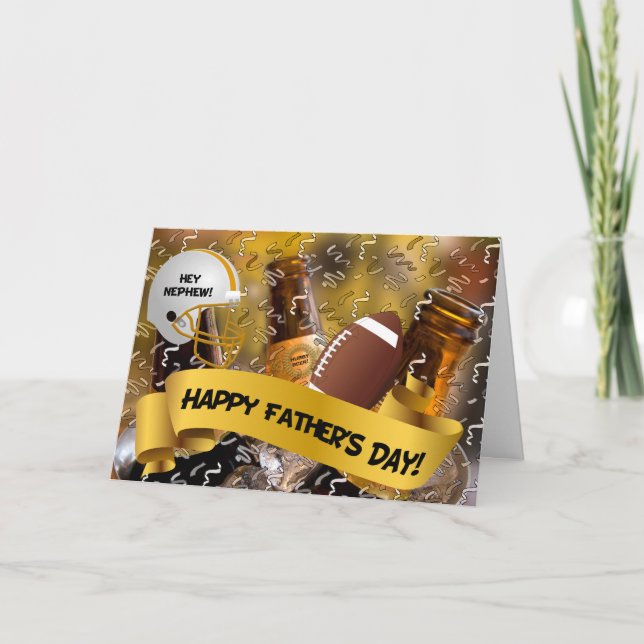 for Nephew | Father's Day | Football and Beer Card (Front)