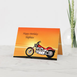 For Nephew, Motorcycle in the sunset birthday card