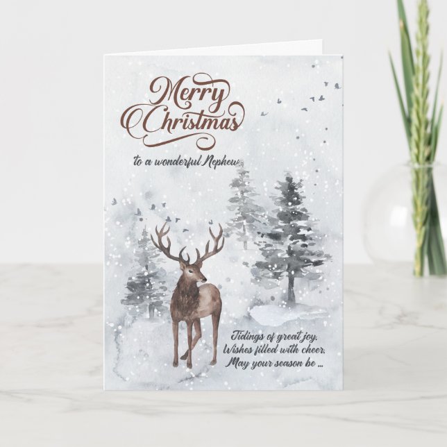 for Nephew Reindeer in a Snowy Forest Christmas Holiday Card (Front)