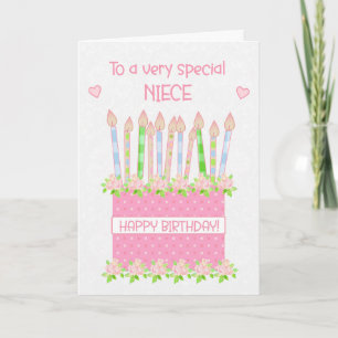 For Niece Birthday Cake Hearts and Roses Card