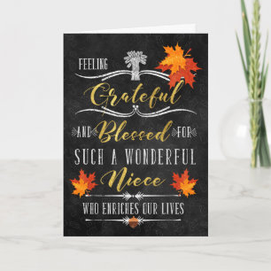 for Niece Thanksgiving Blessings Autumn Chalk Holiday Card