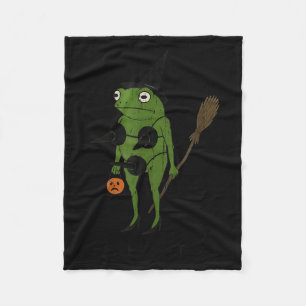 For October, Funny Halloween, Funny Witch Frog  Fleece Blanket