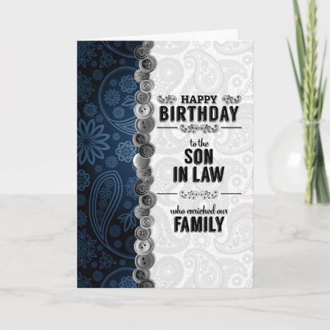 For Our Son-in-Law on his Birthday Blue Paisley Card (Front)