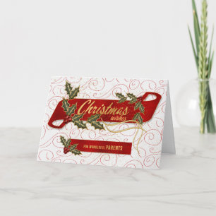 for Parents on Christmas Holly and Berries Holiday Card