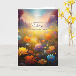 for Pastor on his Birthday Cross Wildflower Meadow Card