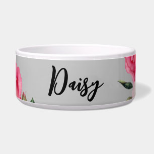 For Pet Vibrant Pink White Roses Plain Grey