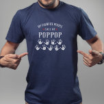 For Poppop with Grandkids Names Personalised T-Shirt<br><div class="desc">Show your love for your favourite people/grandkids with this one-of-a-kind tshirt! Change the name from PopPop to Grandpa, Gramps, Pops or whatever your grandkids call you - then add their names to the handprints below. There are currently 9 handprints and names but if you have fewer grandchildren, just delete the...</div>