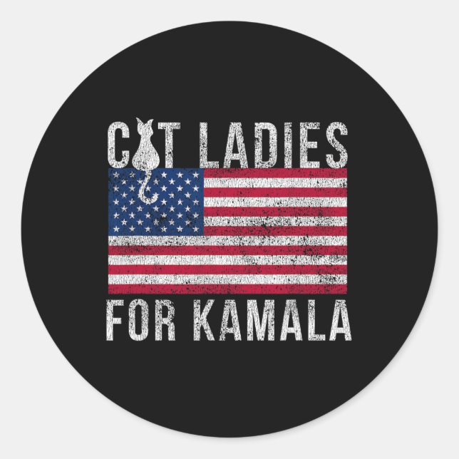 For President 2024 Distressed Cat Ladies For Kamal Classic Round Sticker (Front)