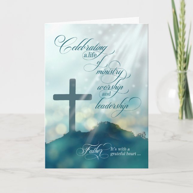 for Priest Ordination Anniversary Teal Cross Card (Front)