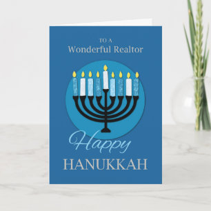 For Realtor Hanukkah Menorah on Dark Blue Card
