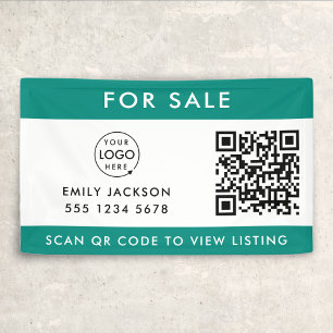 For Sale or Open House   Real Estate QR Code Green Banner
