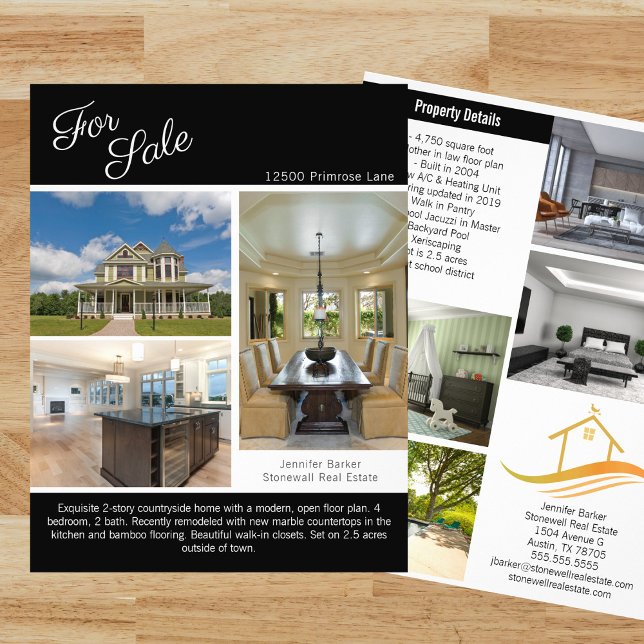 For Sale Real Estate Listing 2 Sided Modern Black Flyer (Creator Uploaded)