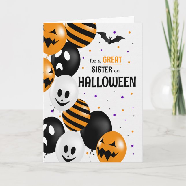 for Sister Balloons and Polka Dots Halloween Card (Front)