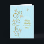 For sister, Birthday with golden butterflies Card<br><div class="desc">A floral scroll with stylised flowers and delicate butterflies. A stunning birthday card. See the whole range of cards for ages and relationships in my store.  Golden butterflies made from delicate scroll work flutter around this elegant and beautiful birthday card for your sister</div>