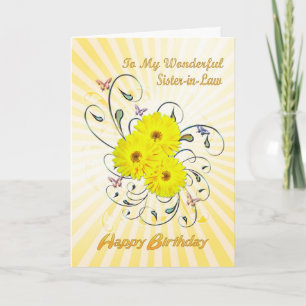For sister-in-law, birthday with yellow flowers card