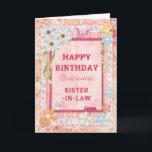 For sister-in-law, craft birthday card<br><div class="desc">Say Happy Birthday with a delightful scrap-booking crafts card. With lots of flowers,  butterflies,  and even a friendly caterpillar,  this card is sure to delight. Copyright Norma Cornes.</div>