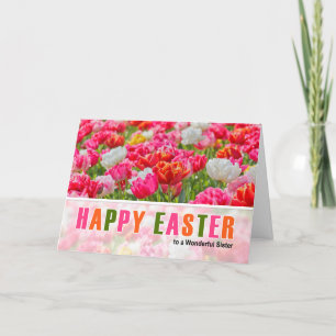 for Sister Pink Tulip Garden Easter Holiday Card