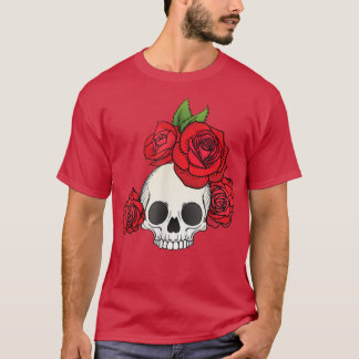 For Skeleton Lovers Roses Flower With Vintage Skul T-Shirt