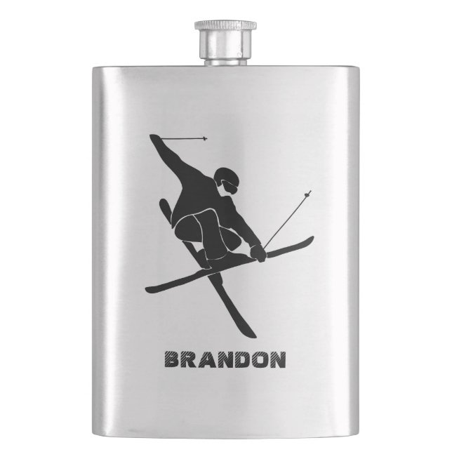 For Skiers Ski Trick Graphic Personalised Hip Flask (Front)