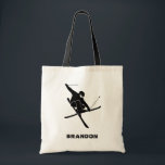 For Skiers Ski Trick Graphic Personalised Tote Bag<br><div class="desc">This tote bag is ready to be personalised with a name,  a custom message or your favourite skiing spot. It features a silhouette style illustration in black of a skier performing a ski trick.</div>