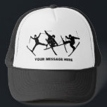 For Skiers Ski Tricks Graphics Personalised Trucker Hat<br><div class="desc">This hat is ready to be personalised with a name,  a custom message or your favourite skiing spot. It features silhouette style graphics in black of 3 skiers performing ski tricks.</div>