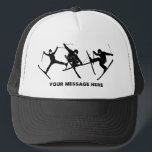 For Skiers Ski Tricks Graphics Personalised Trucker Hat<br><div class="desc">This hat is ready to be personalised with a name,  a custom message or your favourite skiing spot. It features silhouette style graphics in black of 3 skiers performing ski tricks.</div>
