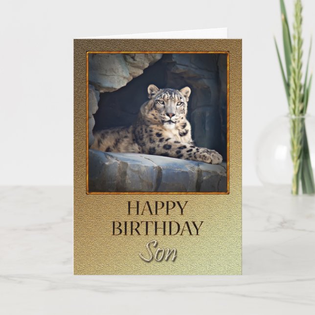 For Son Birthday with a snow leopard Card (Front)