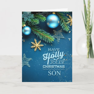 for Son Blue Holly Jolly Christmas Ornament Holiday Card