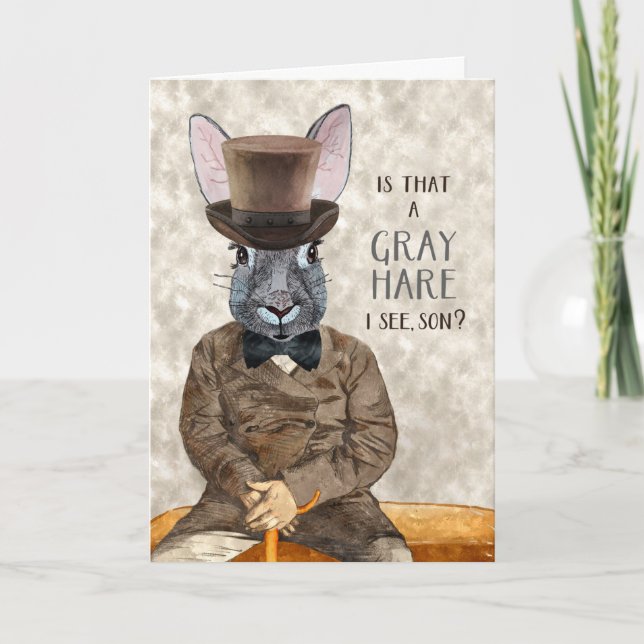for Son Funny Birthday Hipster Rabbit Grey Hare Card (Front)