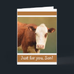 For Son Funny Cow Happy Birthday Card<br><div class="desc">Happy birthday card for son featuring a cow with a definite attitude. Classic bovine pun inside. Personalise the message to create your own fun. Image ©Christine Greenspan</div>