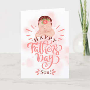 for Son on Father's Day Cute Baby Girl Peach Holiday Card
