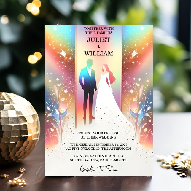 For Stars Glam Bright Pastel Ombre Glitter Wedding Invitation (Creator Uploaded)