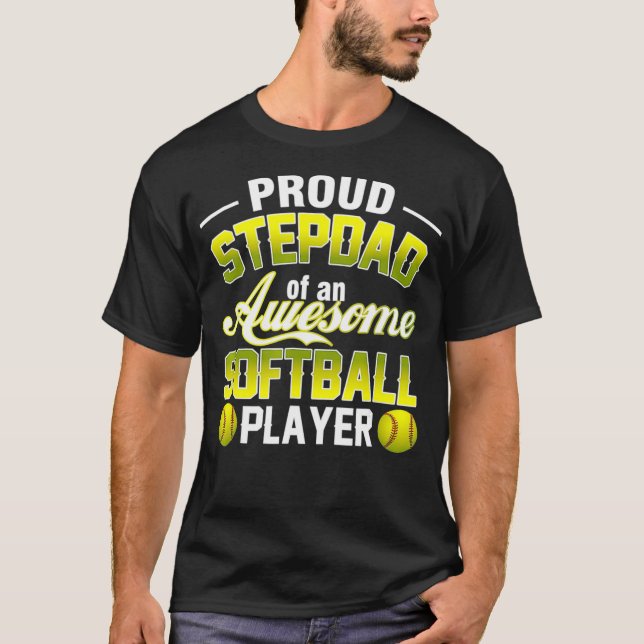 For Step Dad From Softball Player Fathers Day T-Shirt (Front)