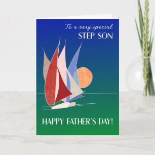 For Stepson on Father's Day Sailboats at Sunset Card