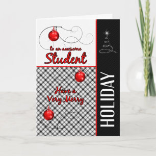 for Student Red and Black Plaid Holiday Card