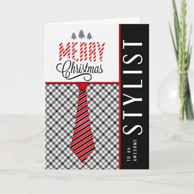 for Stylist Merry Christmas Masculine Necktie Holiday Card (Front)