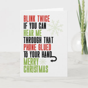 for Teen Funny Christmas Blink Twice Holiday Card