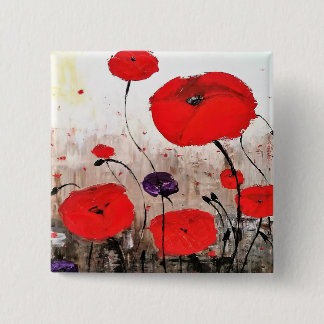 'For the Fallen" Square Button / Badge Red Poppy