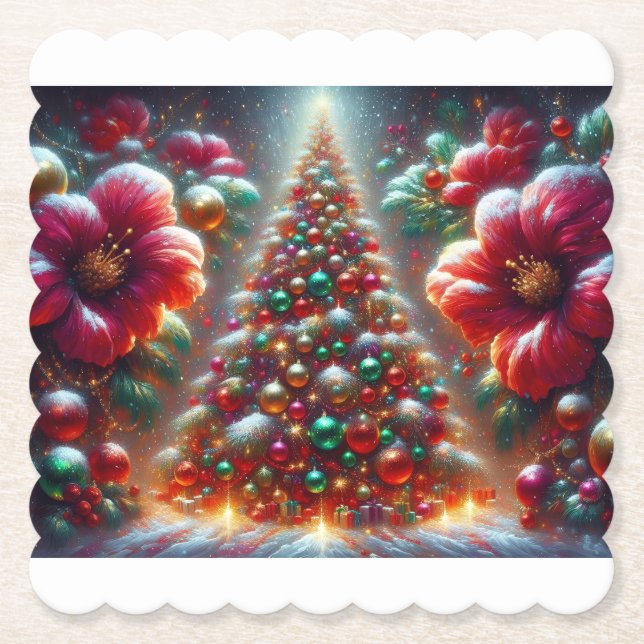 For the Holidays Six Christmas Tree Paper Coasters (Front)