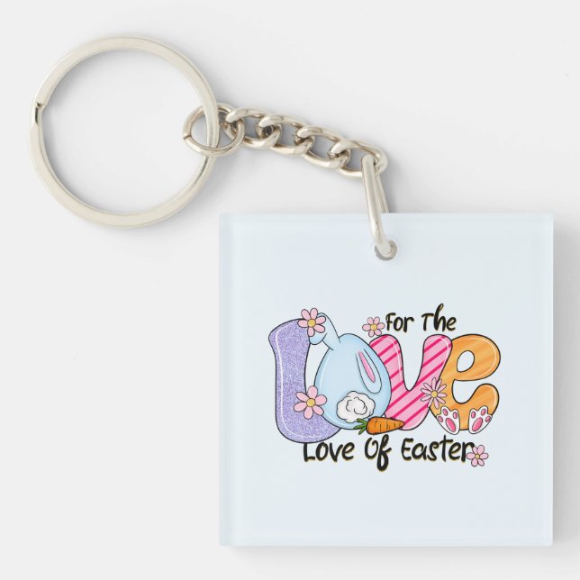 For The Love of Easter - Cute Bunny & Eggs Key Ring (Front)