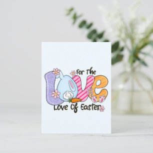 For The Love of Easter - Cute Bunny & Eggs Postcard