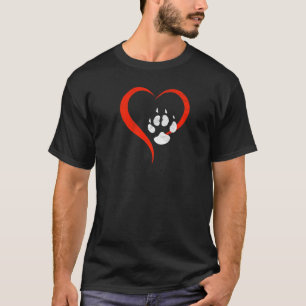 For The Love Of My Cat Red Heart & White Cat Paw T-Shirt