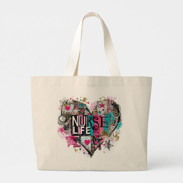 For The Love Of Nurses Large Tote Bag (Back)
