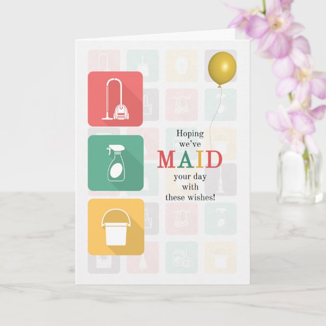 for the Maid Birthday Wishes Cleaning Products Card (Orchid)